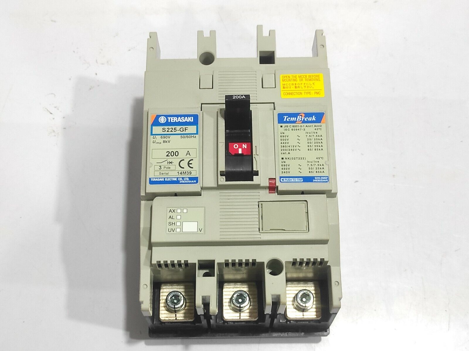Terasaki S225-GF TemBreak Circuit Breaker 3P 200A PMC 50/60Hz / S225GF