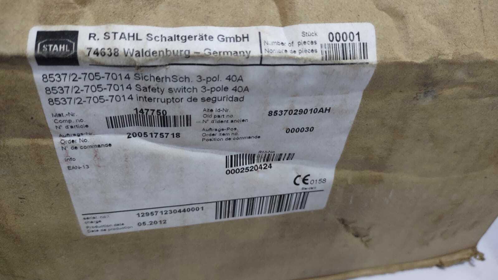 Stahl 8537/2-705-7014 Safety Switch 3P 40A 853727057014