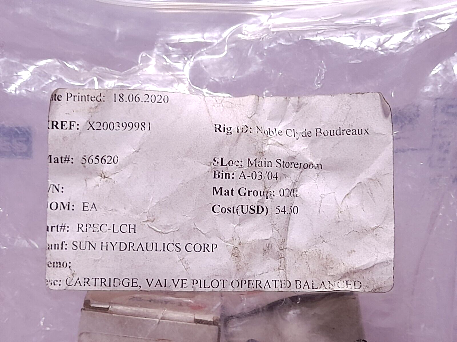 Sun Hydraulics RPEC-LCN Pilot Operated Balanced Cartridge Valve