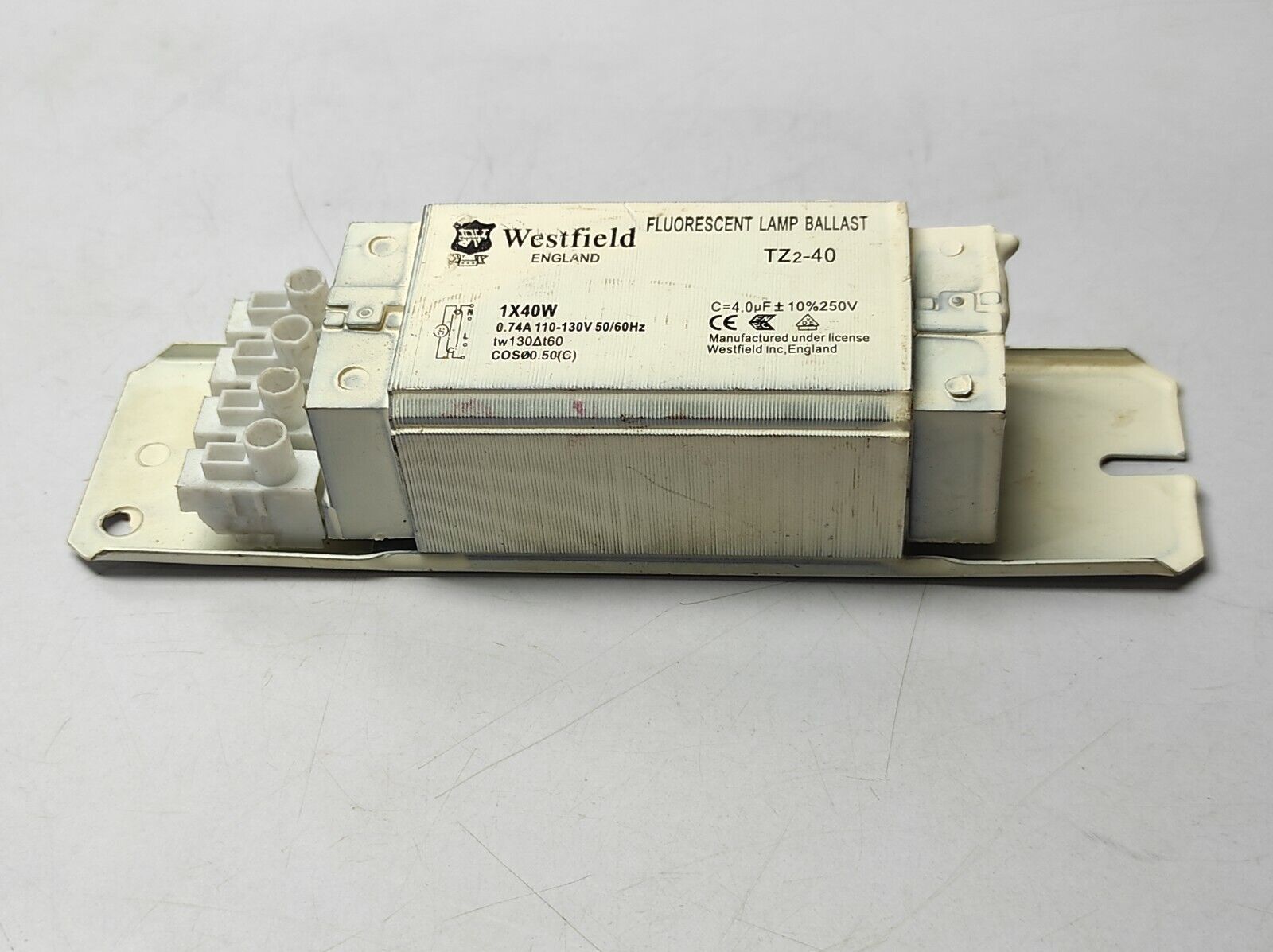 Westfield TZ2-40 Fluorescent Lamp Ballast 1X40W 0.74A 110-130V 50/60Hz tW130Δt60