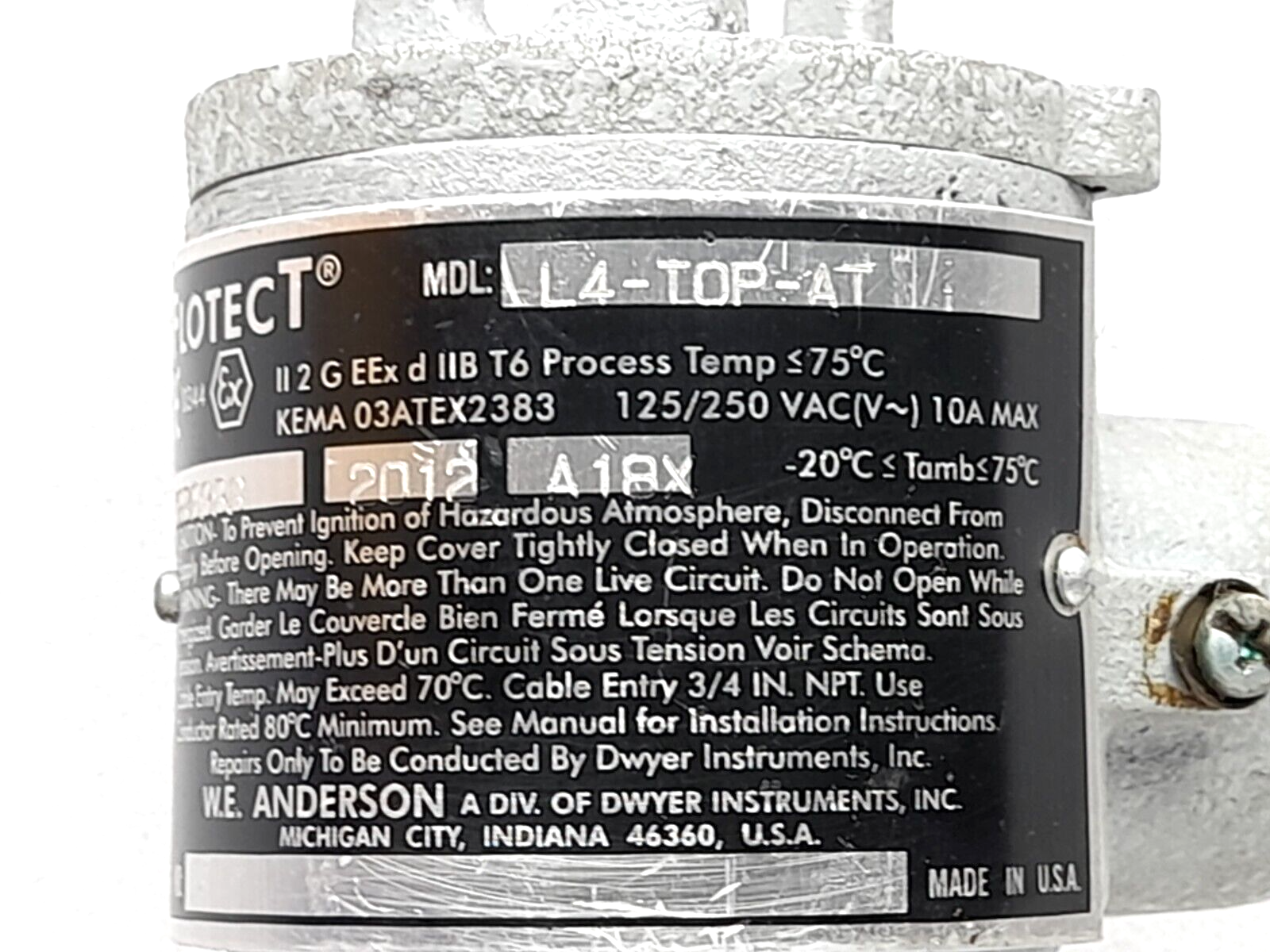 W E Anderson Flotect L4-TOP-AT S686386 Float Switch 125/250VAC 10A Max