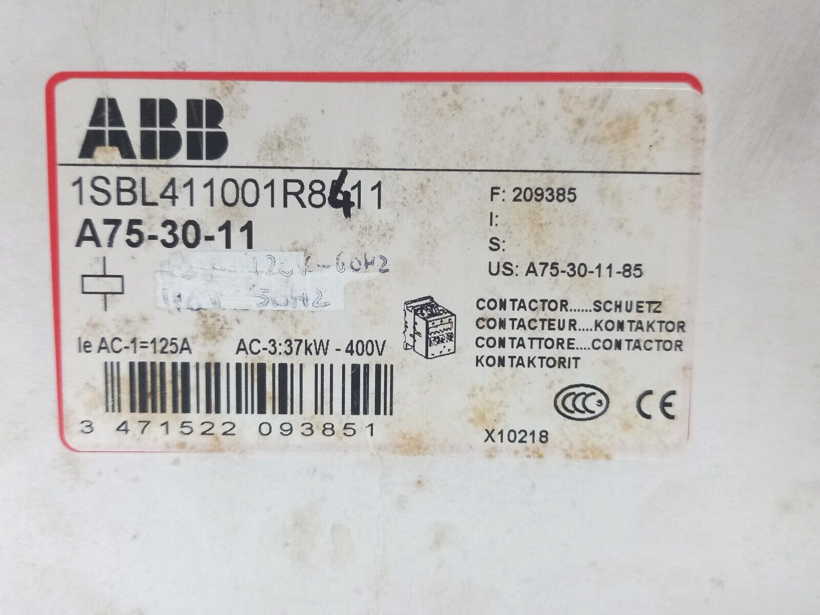 ABB 1SBL411001R8411 A75-30-11 Contactor 110V 50Hz 110-120V 60Hz