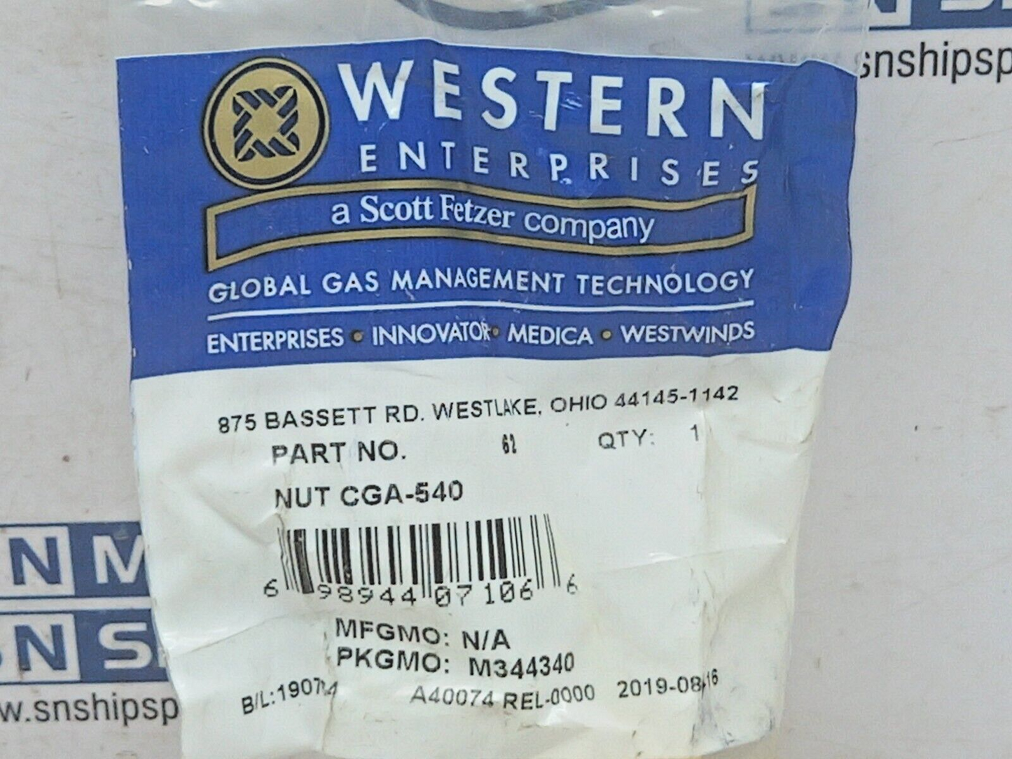 Western Enterprise 62 Brass Nut CGA-540 Qingdao 25900 5PCs In Lot