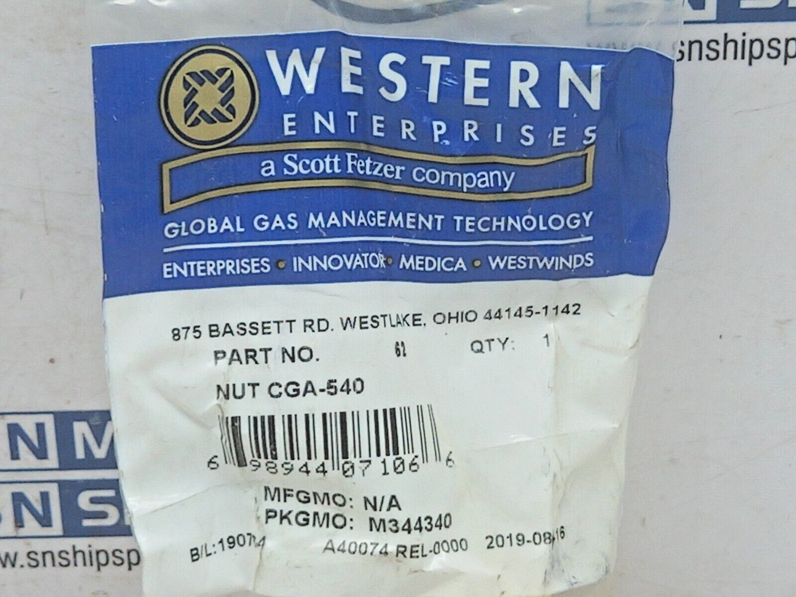 Western Enterprise 62 Brass Nut CGA-540 Qingdao 25900 5PCs In Lot