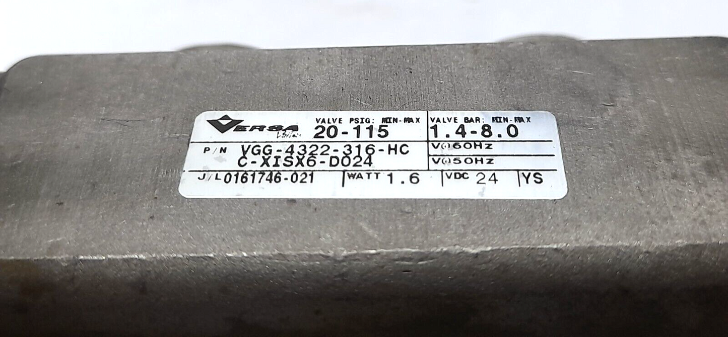 Versa VGG-4322-316-HCC-XISX6-D024 Solenoid 4 Way Valve 24VDC 1.6W  PSIG 20Min 11