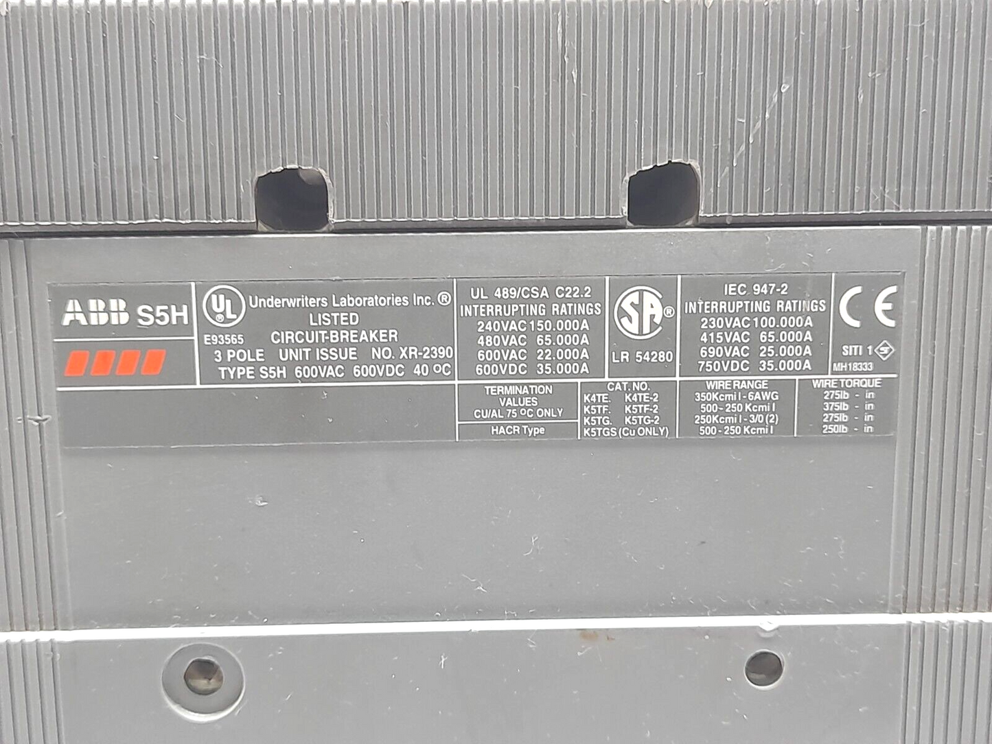 ABB S5H Circuit Breaker 300A 3P 600VAC 600VDC