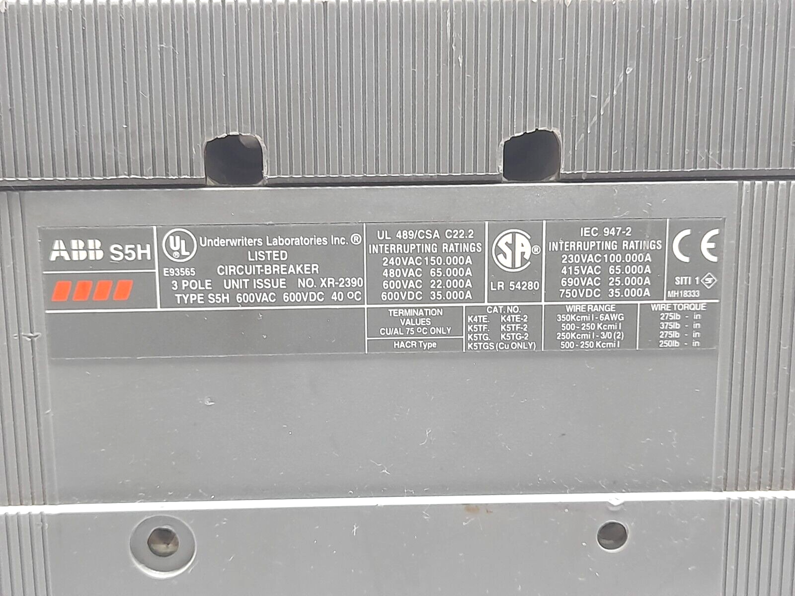 ABB S5H Circuit Breaker 300A 3P 600VAC 600VDC