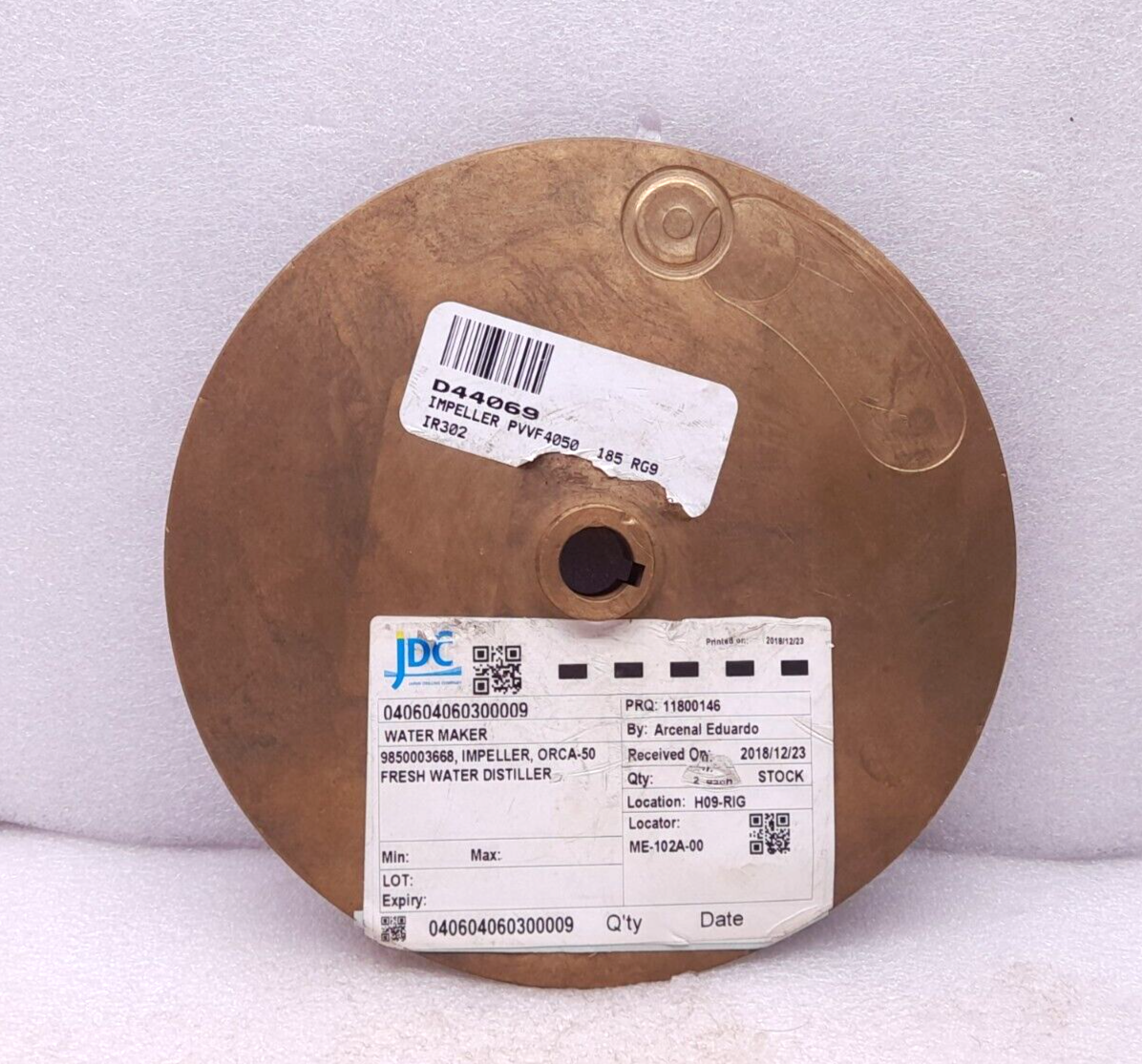 Alfa Laval 9850003668 Impeller ORCA-50 Fresh Water Distiller Impeller D44069 PVV