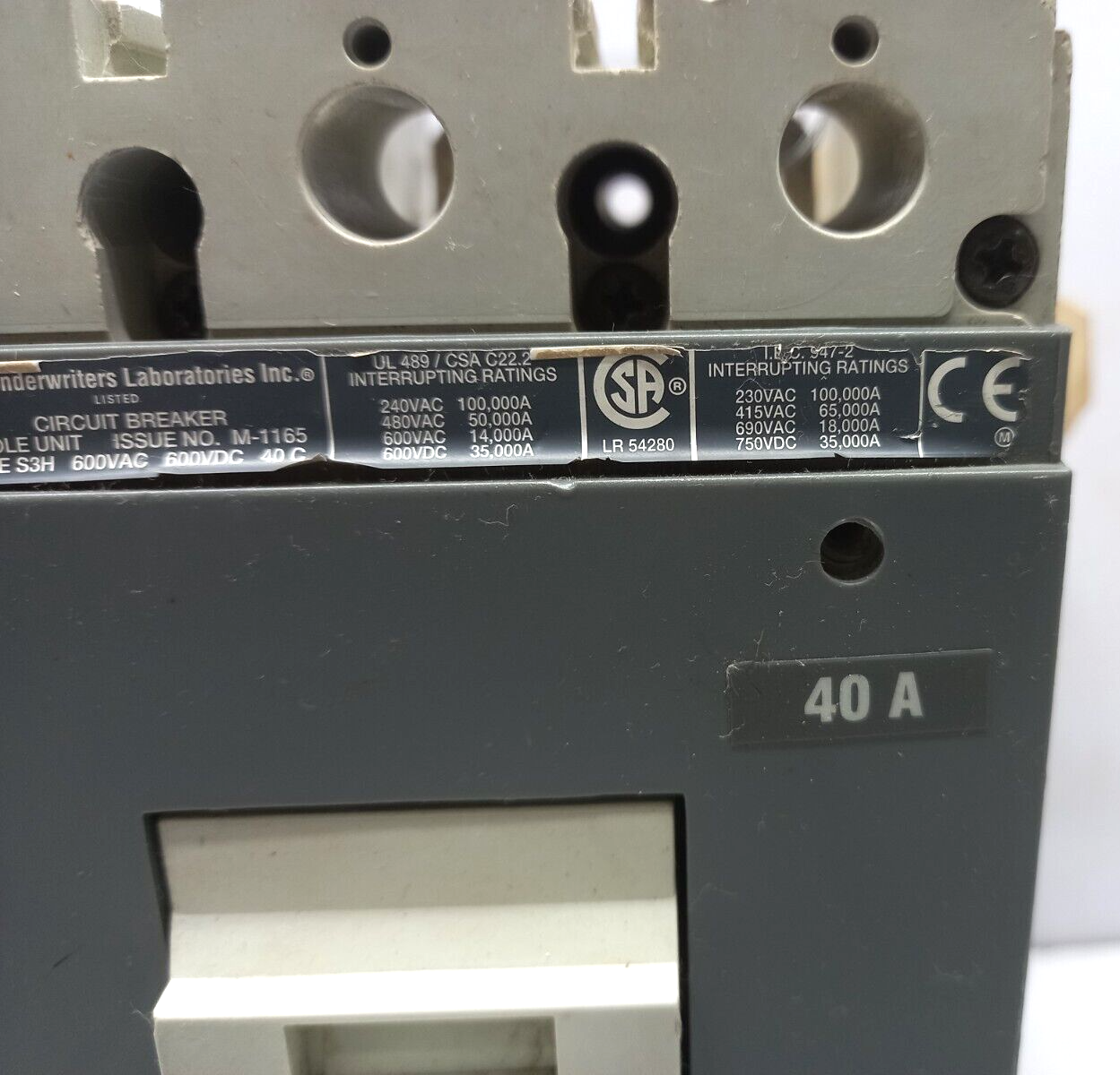 ABB S3H Circuit Breaker 40A 600VAC 600VDC 3 Pole