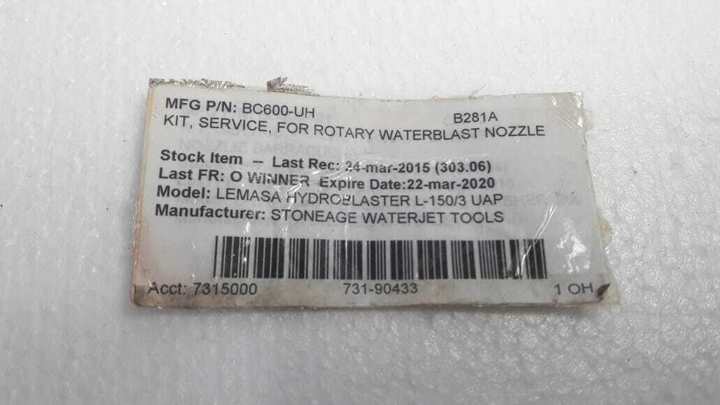 Stoneage Waterjet Tools BC600-UH Service Kit Lemasa PU48609 702-0945-0 Repair 