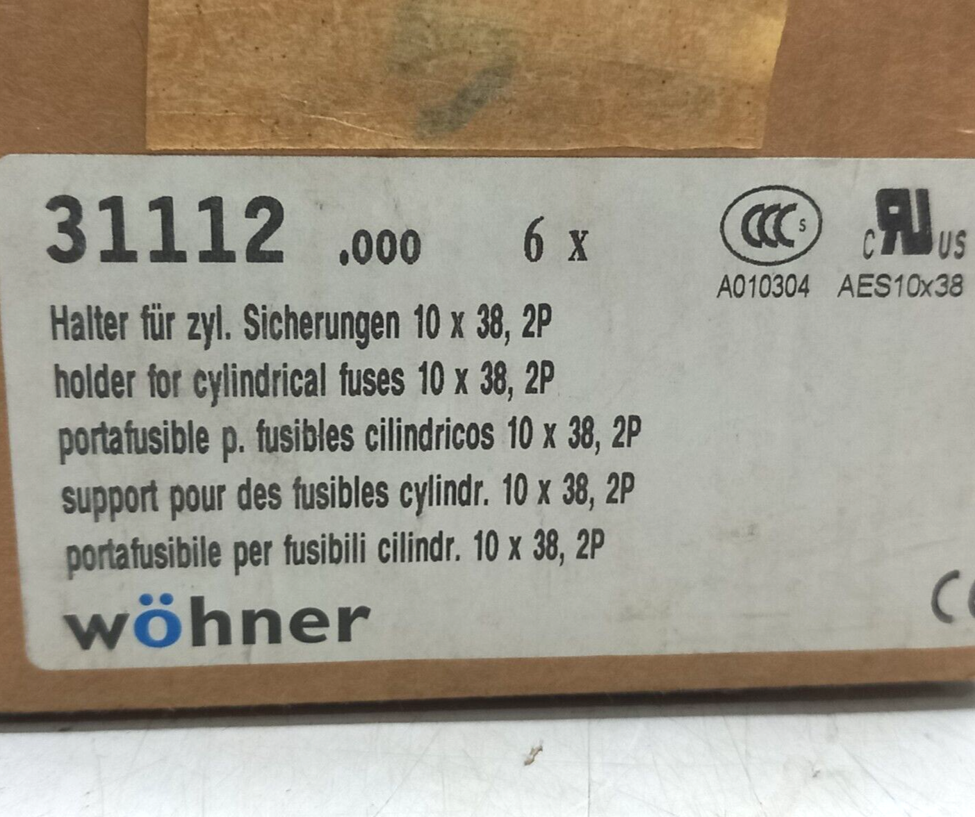 Wohner 31112.000 Holder For Cylindrical Fuses 10x38 2P AES 2x38 10x38 32A 690V~