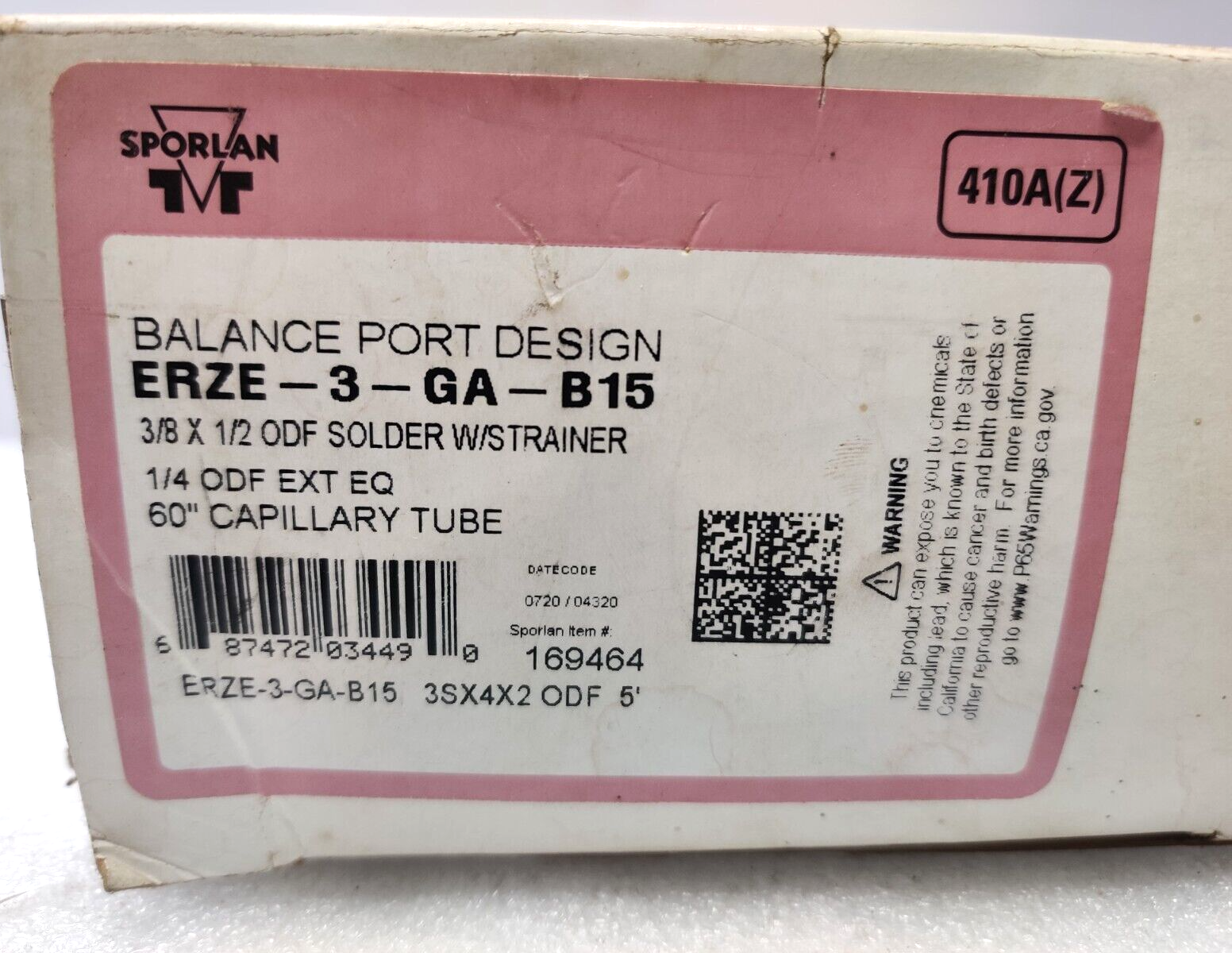 Sporlan ERZE-3-GA-B15 Expansion Thermostatic Valve ¼ ODF 60” Capillary Tube