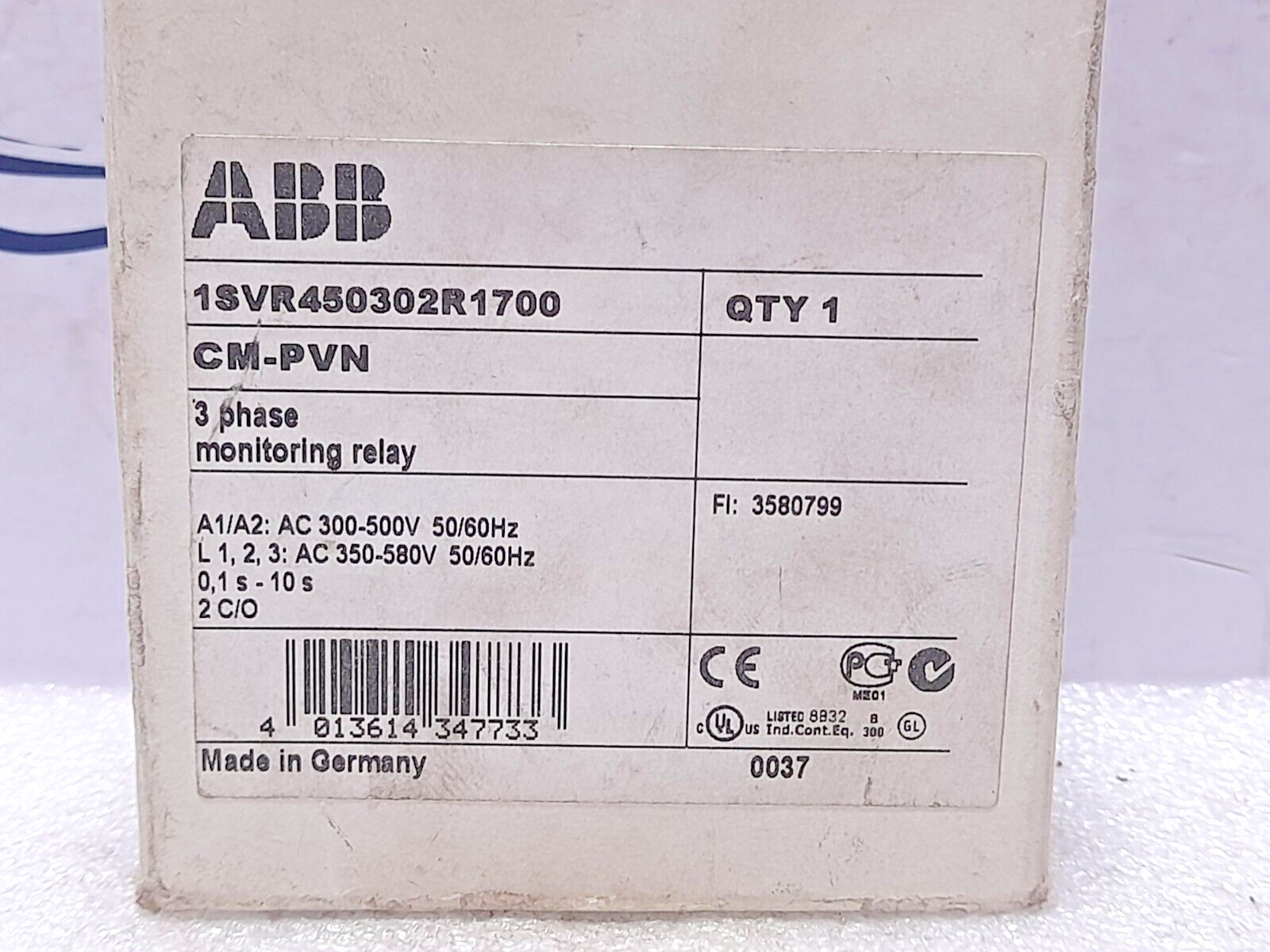 ABB 1SVR450302R1700 3Phase Monitoring Relay CM-PVN