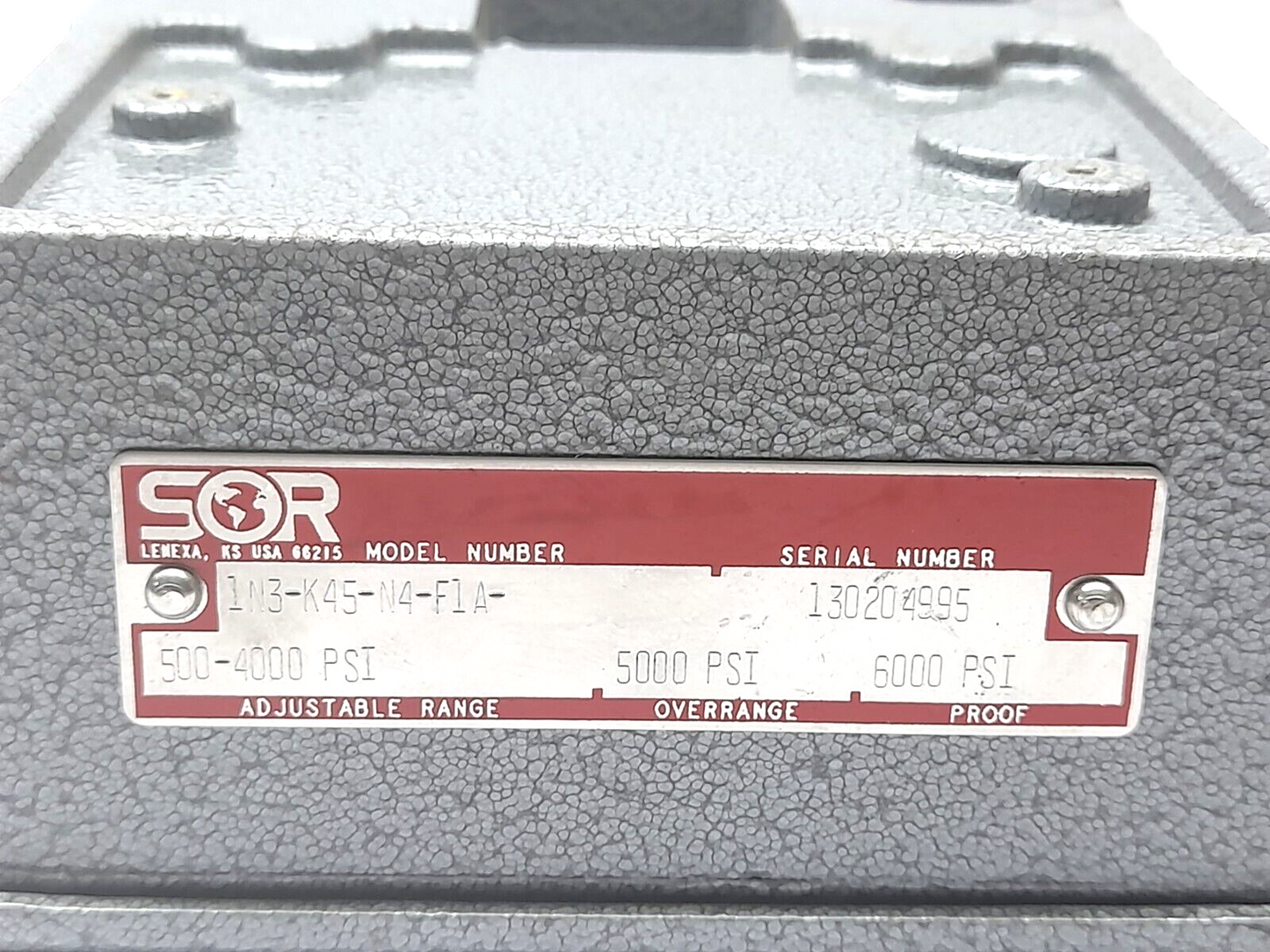 SOR 1N3-K45-N4-F1A Pressure Switch Adjustable Range 500-4000 PSI