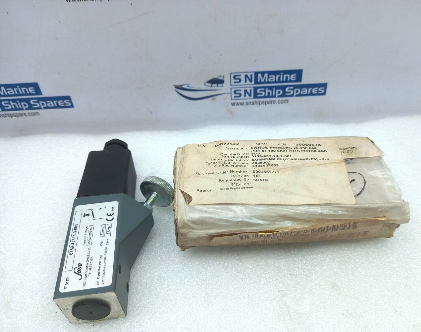 Suco 0159-43314-3-001 Piston Pressure Switch 25bar-250bar 250V