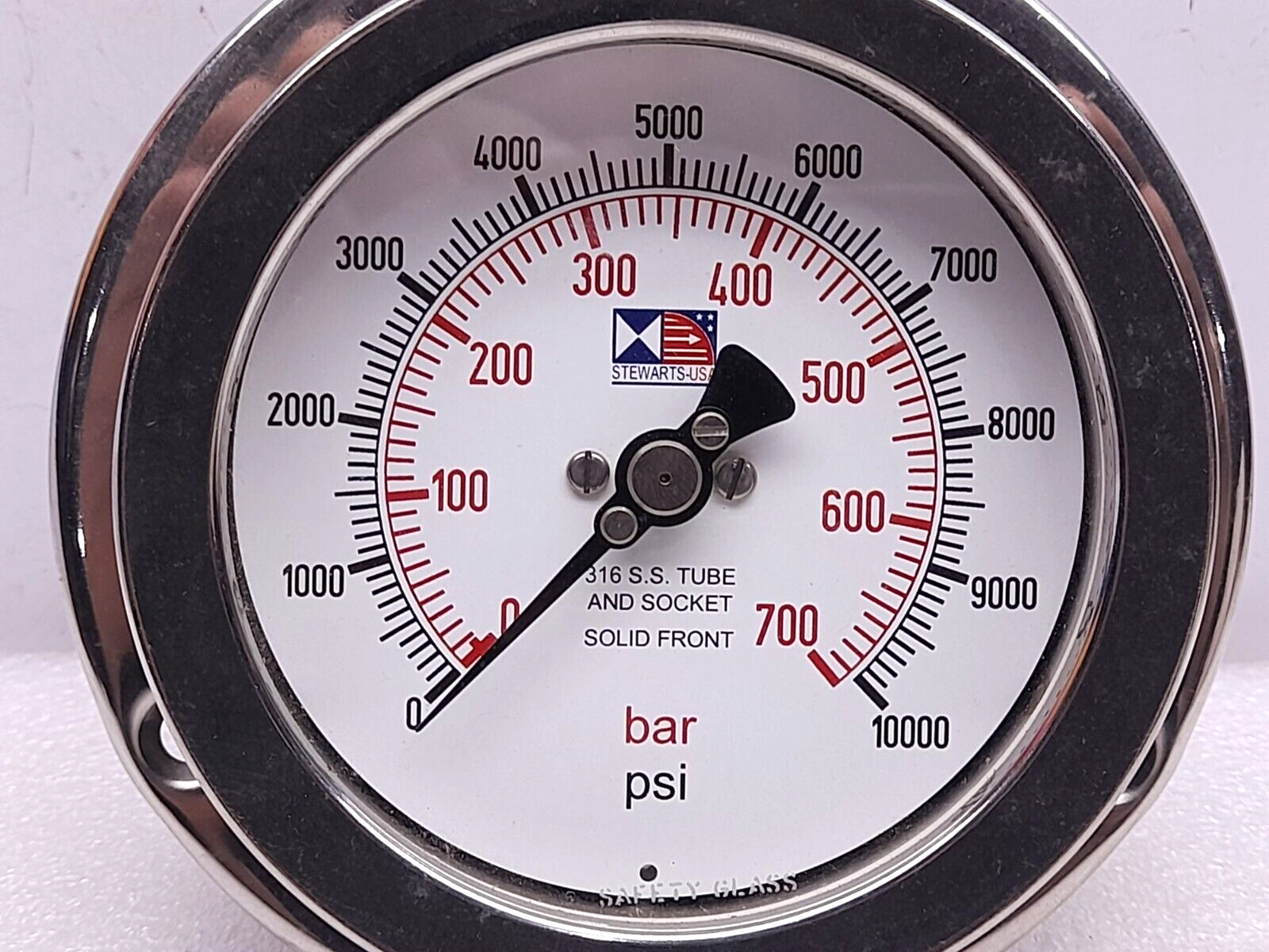 Stewart 0-700 Bar 0-10000 PSI Buxton P11533-100 Outlet Pressure Gauge