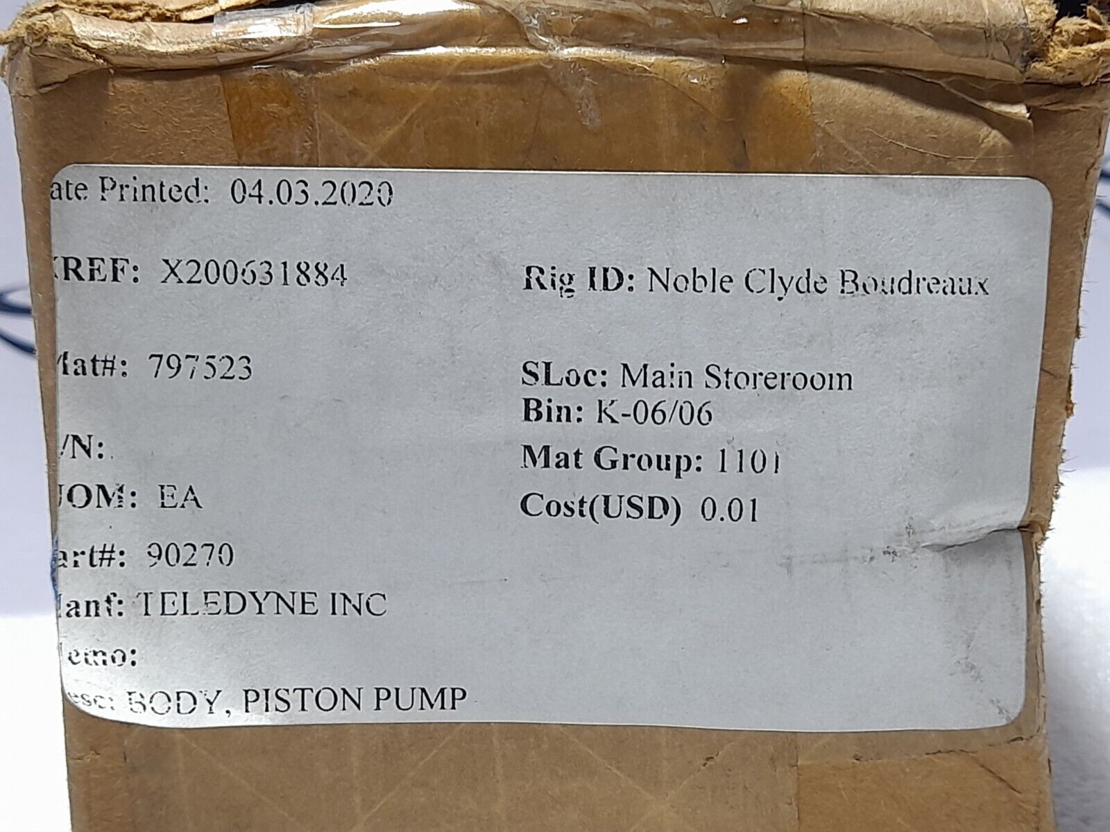 Teledyne 90270 Piston Pump Body