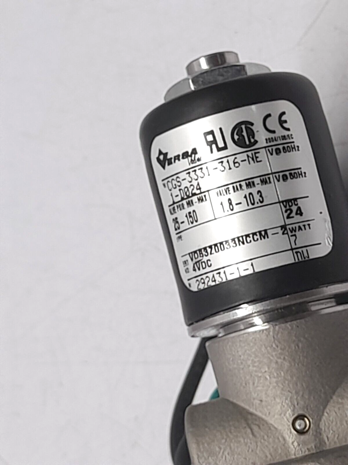 Versa CGS-3331-316-NE1-D024 Solenoid Valve 24VDC 7W PSIG 25 Min-150 Max Bar 1.8