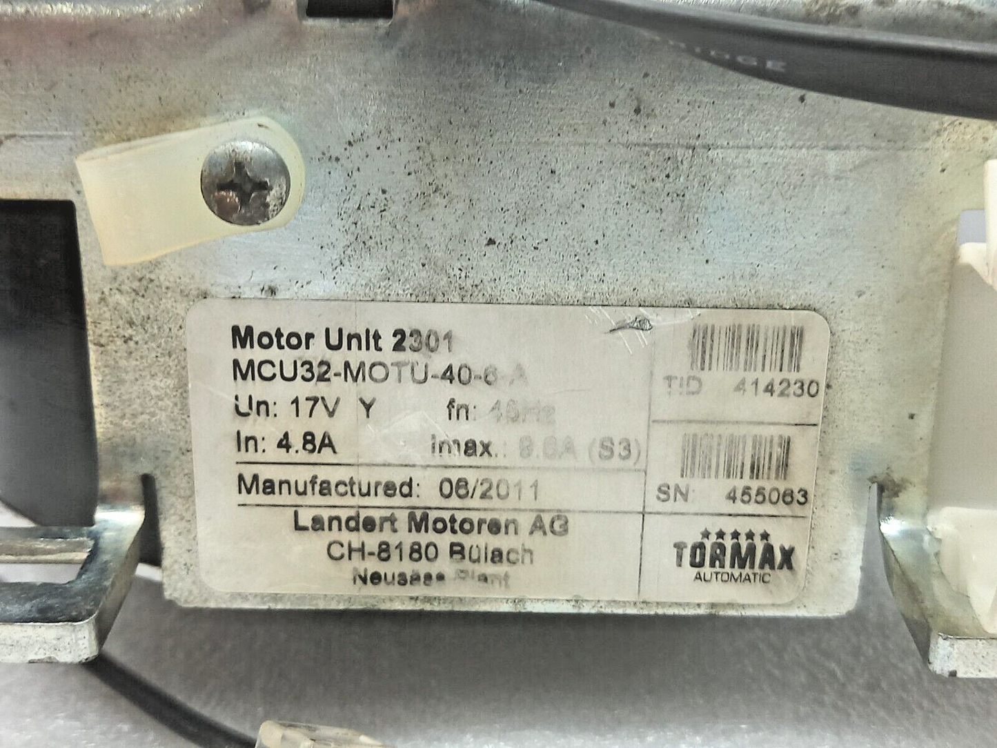 Tormax MCU32-MOTU-40-6-A Motor Unit 2301 17V 4.8A Imax 9.6A
