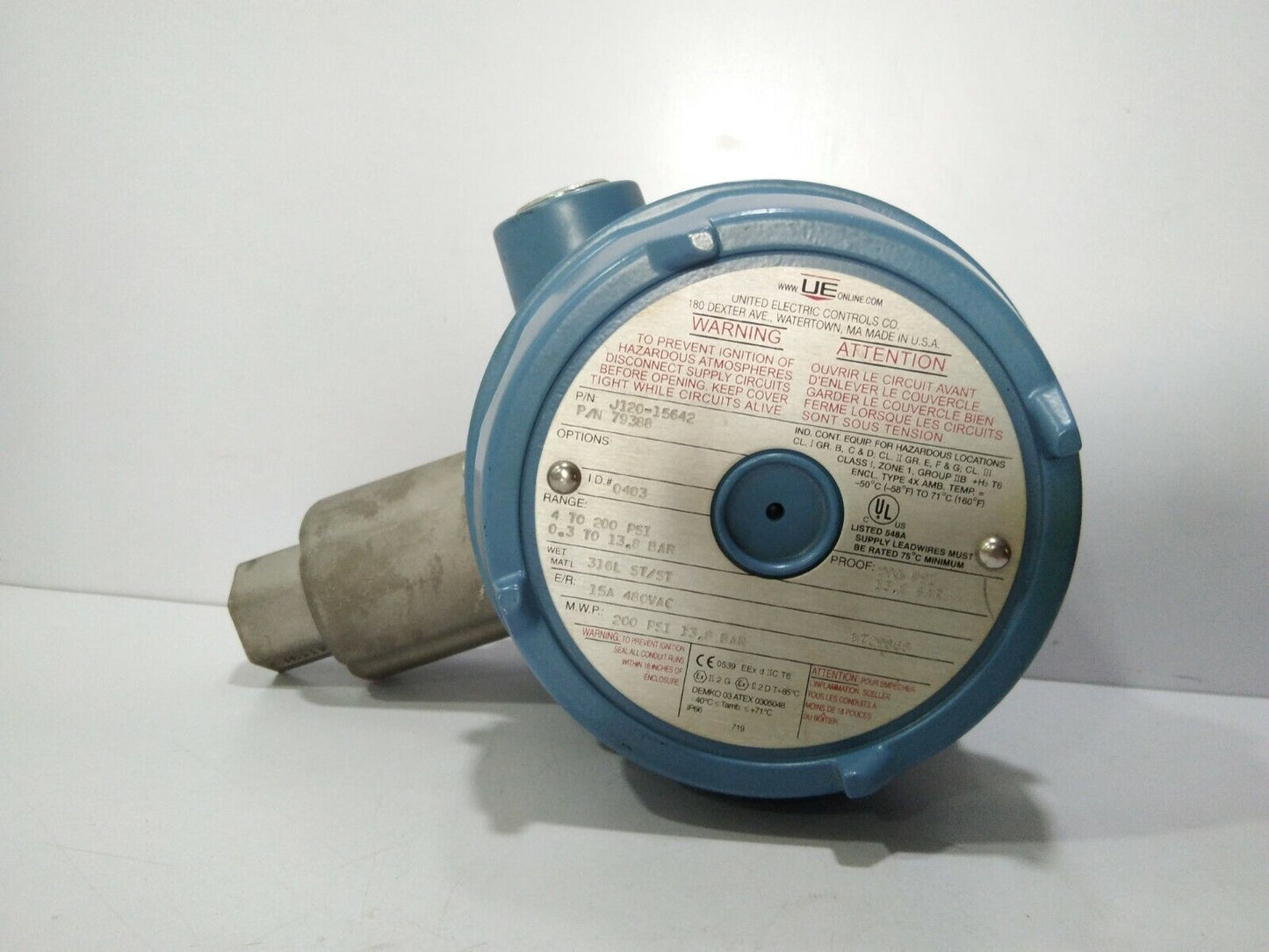 UNITED ELECTRIC J120-15642 PRESSURE SWITCH J12015642 4 TO 200PSI 0.3 TO 13.8BAR
