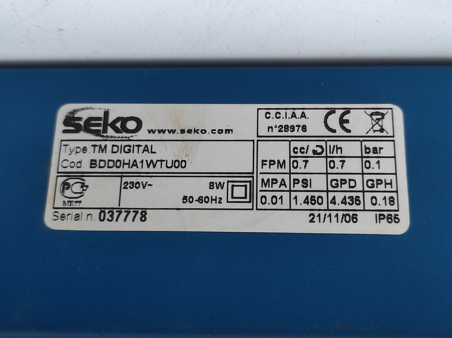 Seko BDD0HA1WTU00 TM Digital Clock Controlled Drain Dosing Unit 230V~ 8W 50-60Hz
