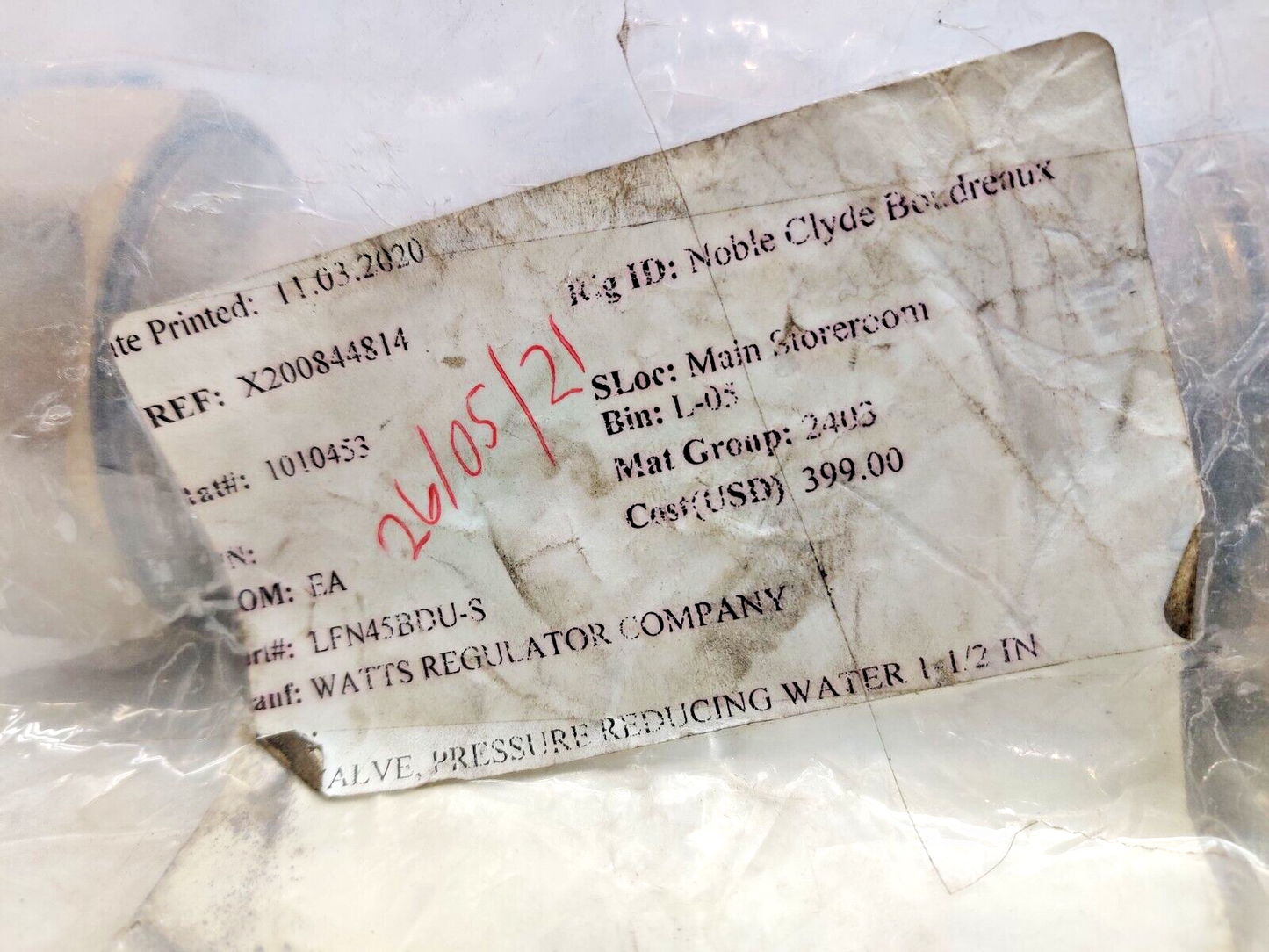 Watts Regulator LFN45BDU-S Pressure Reducing Water Valve 1-1/2 IN LF N45B