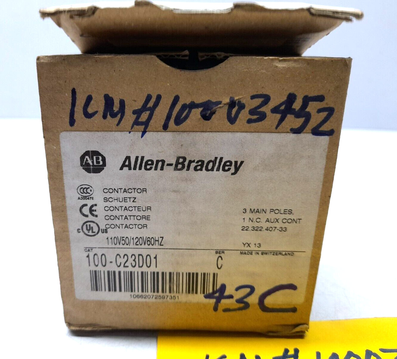 Allen Bradley 100-C23D01 Ser C Contactor 110V50Hz 120V60Hz Alliance Laundry F330