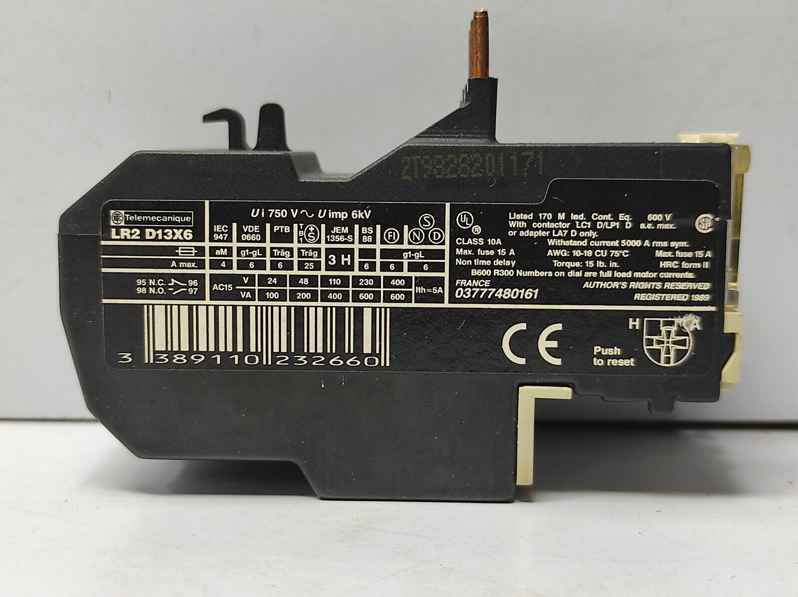 Telemecanique LR2 D13X6 Thermal Overload Relay 1.25-2A