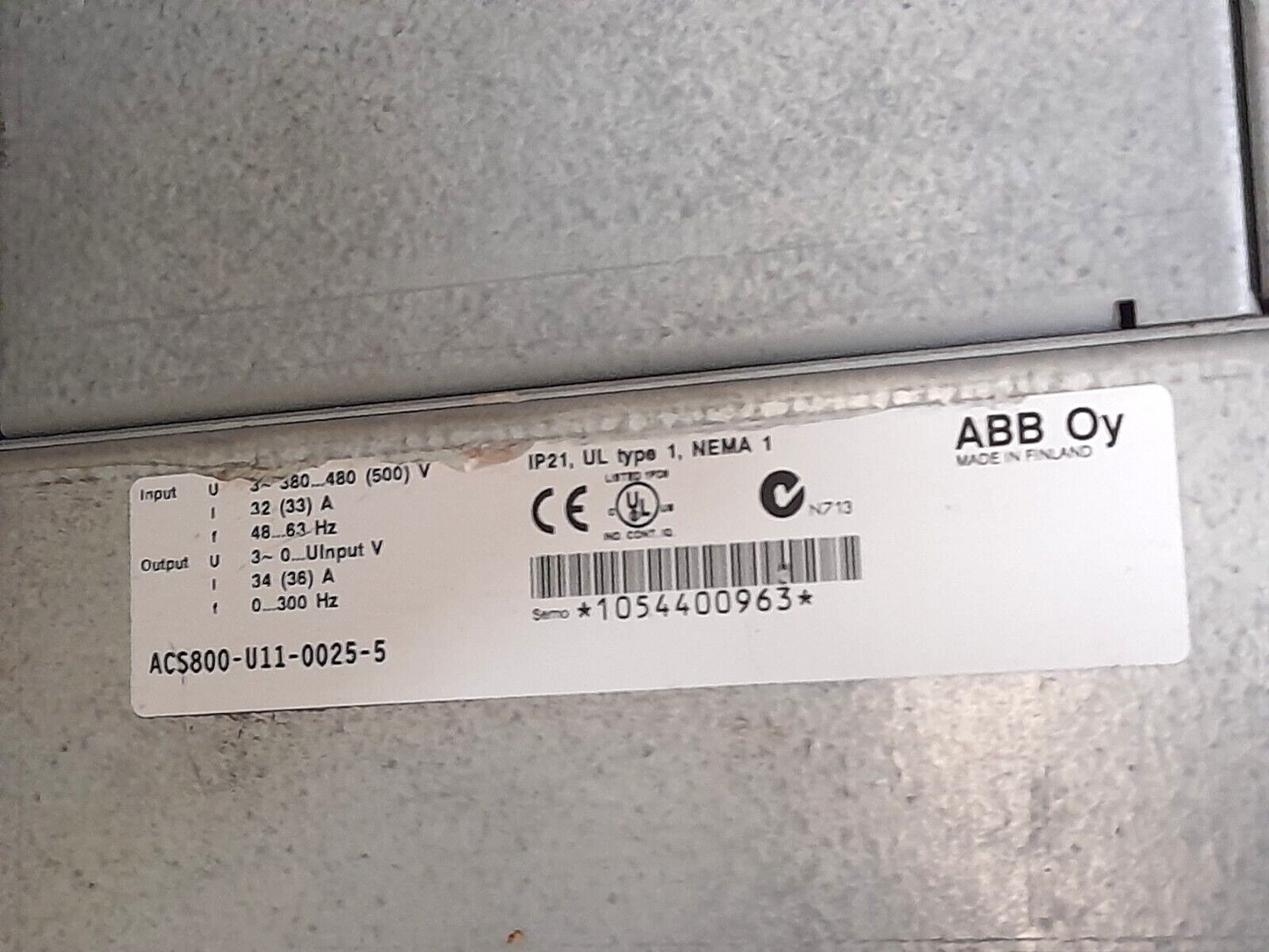 ABB ACS800-U11-0025-5 Drive ACS800 68404819 Rev E ACS800U1100255