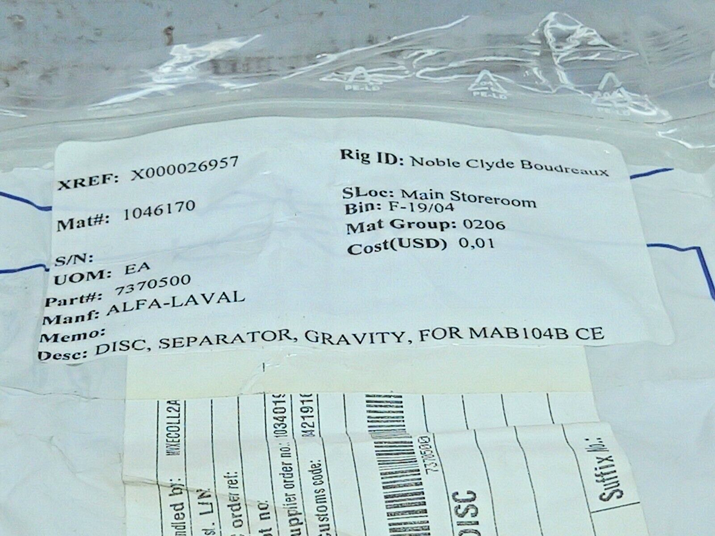 Alfa-Laval 73705 Gravity Separator Disc 7370500 2PCs In Lot