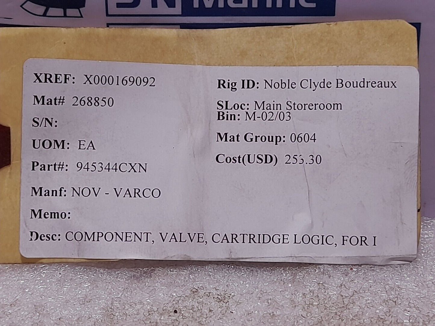 Sun Hydraulics LOJC-XDN Valve Cartridge NOV 945344CXN Cartridge Logic Component
