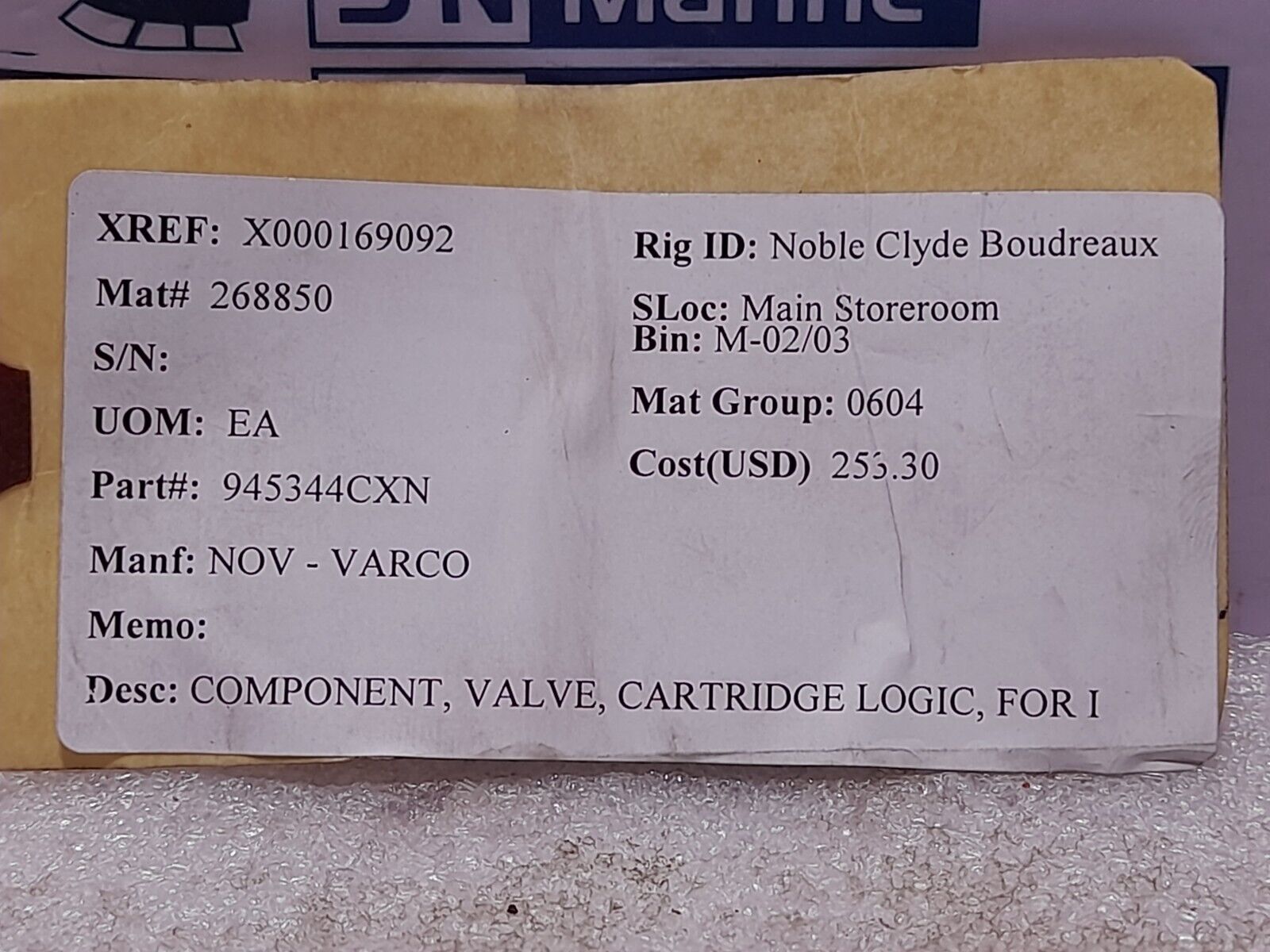 Sun Hydraulics LOJC-XDN Valve Cartridge NOV 945344CXN Cartridge Logic Component