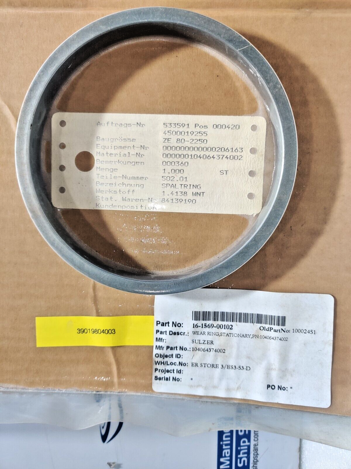 Sulzer 104064374002 Wear Ring Stationary 16-1569-00102
