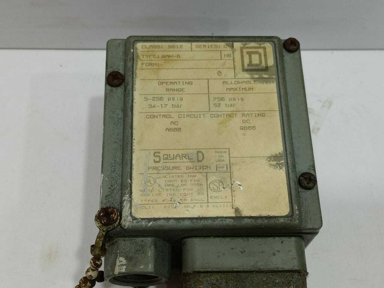 Square D 9012 GAW-6 Series C Pressure Switch 