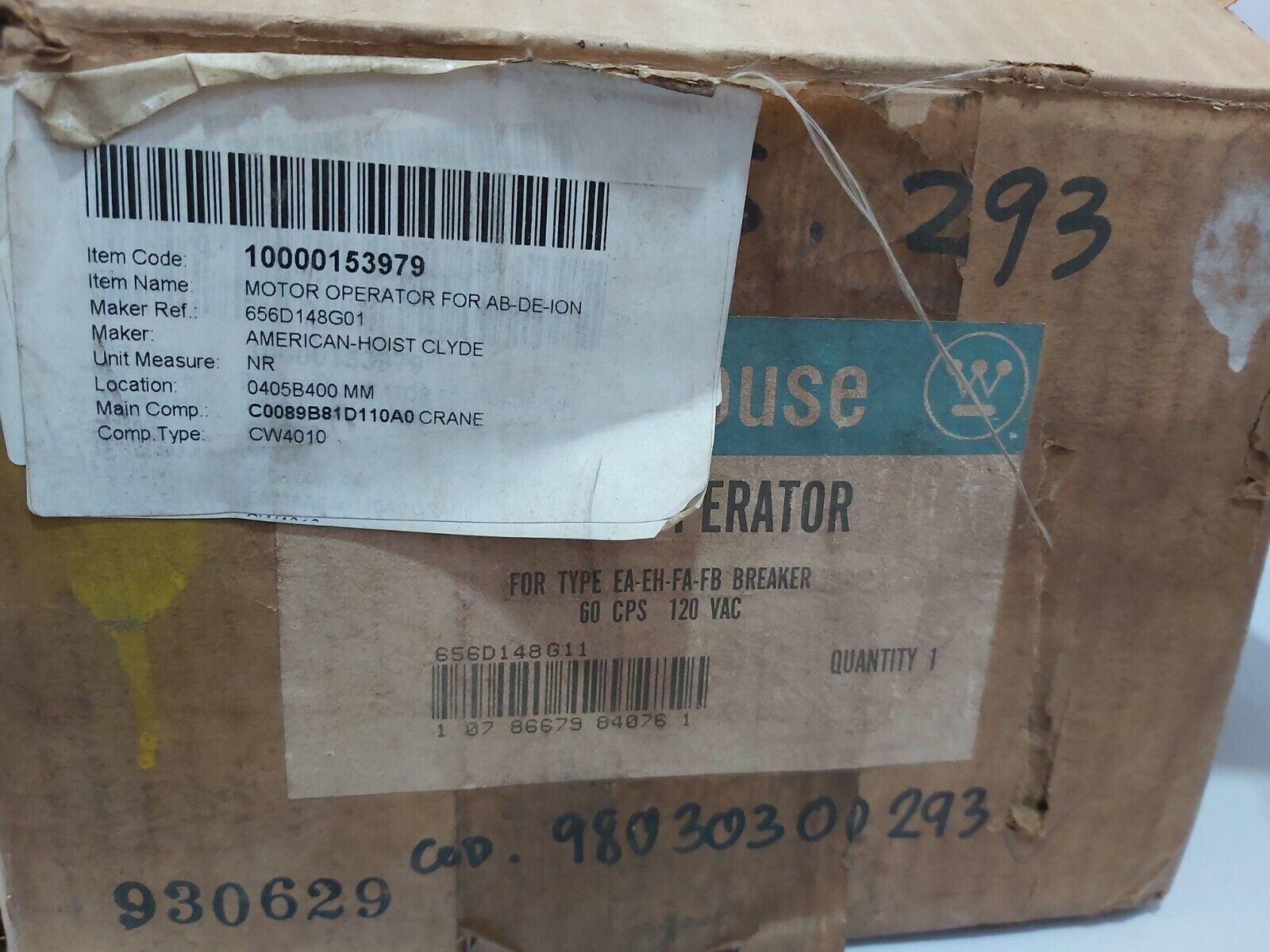 WESTINGHOUSE 656D148G11 TYPE:EA-EH-FA AB DE-ION CIRCUIT BREAKER