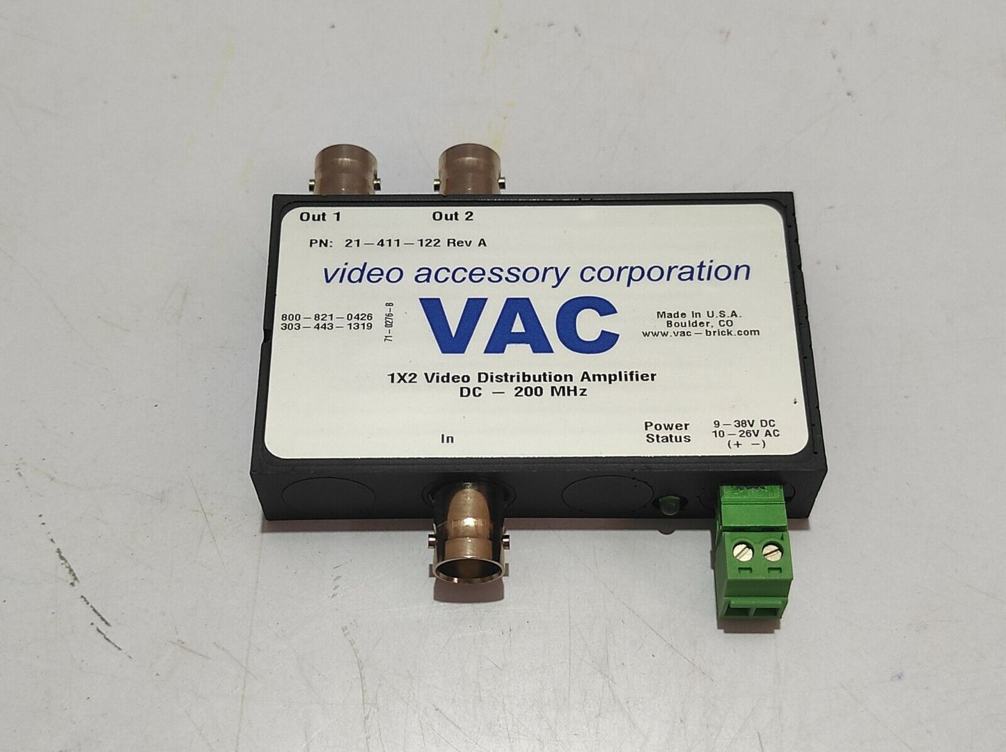 VAC 21-411-122 Rev A 1X2 Video Distribution Amplifier