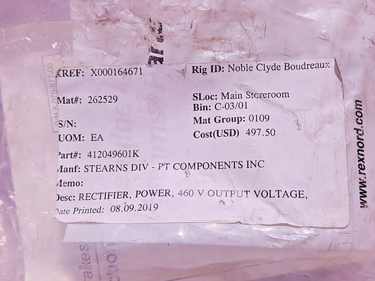 Stearns 412049601 Quickset/Release Power Rectifier Stearns 4-1-20496-01-K