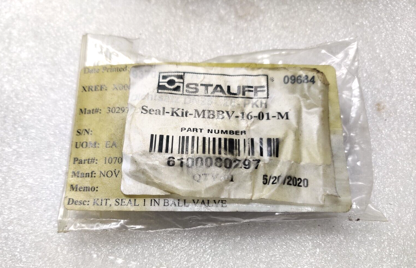 Stauff BBV25160001M Ball Valve Max Psi 5000 & Seal Kit MBBV-16-01-M NOV107030-16