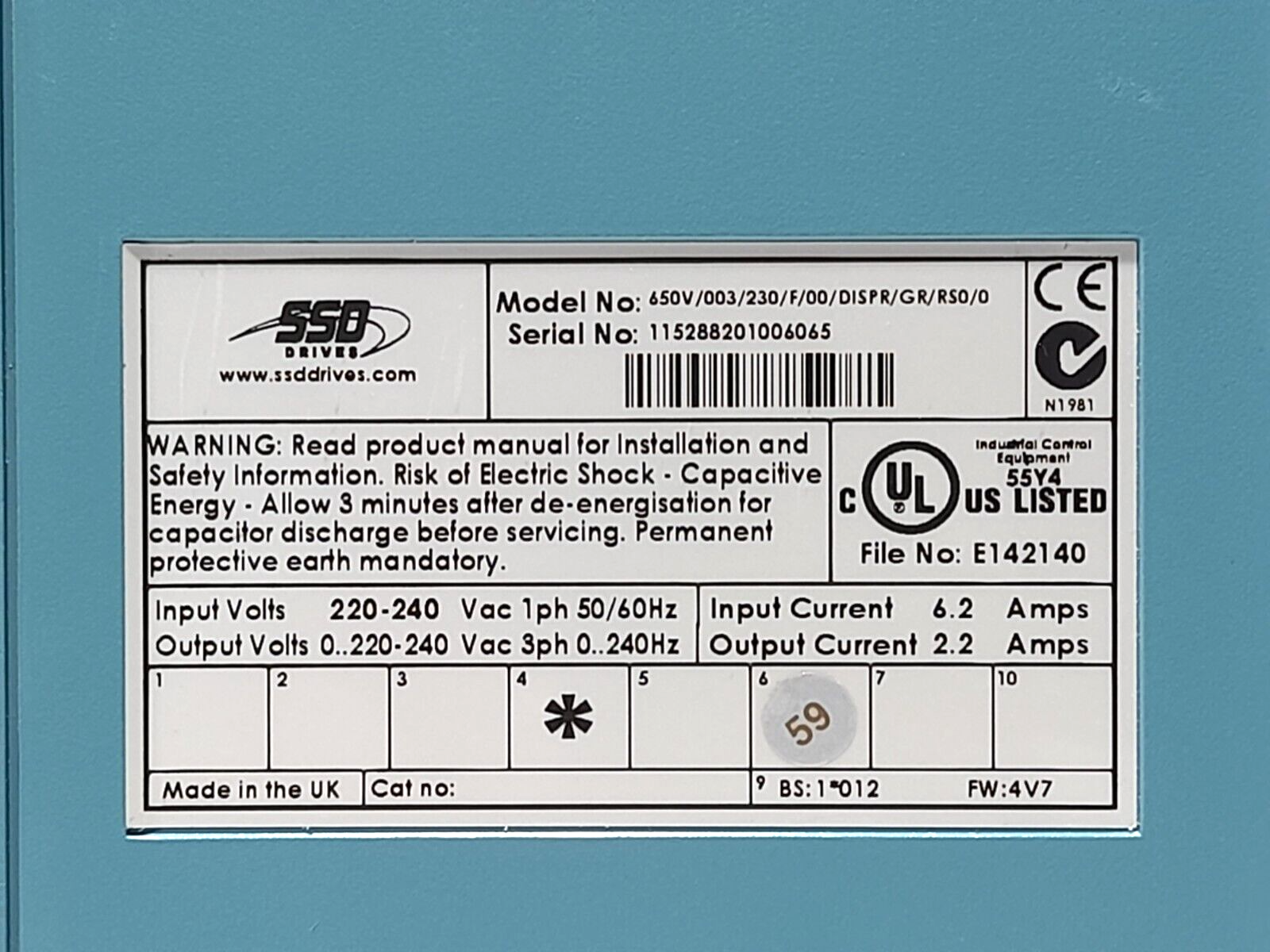 SSD 650V/003/230/F/00/DISPR/GR/RS0/0 AC Drive 650 Series
