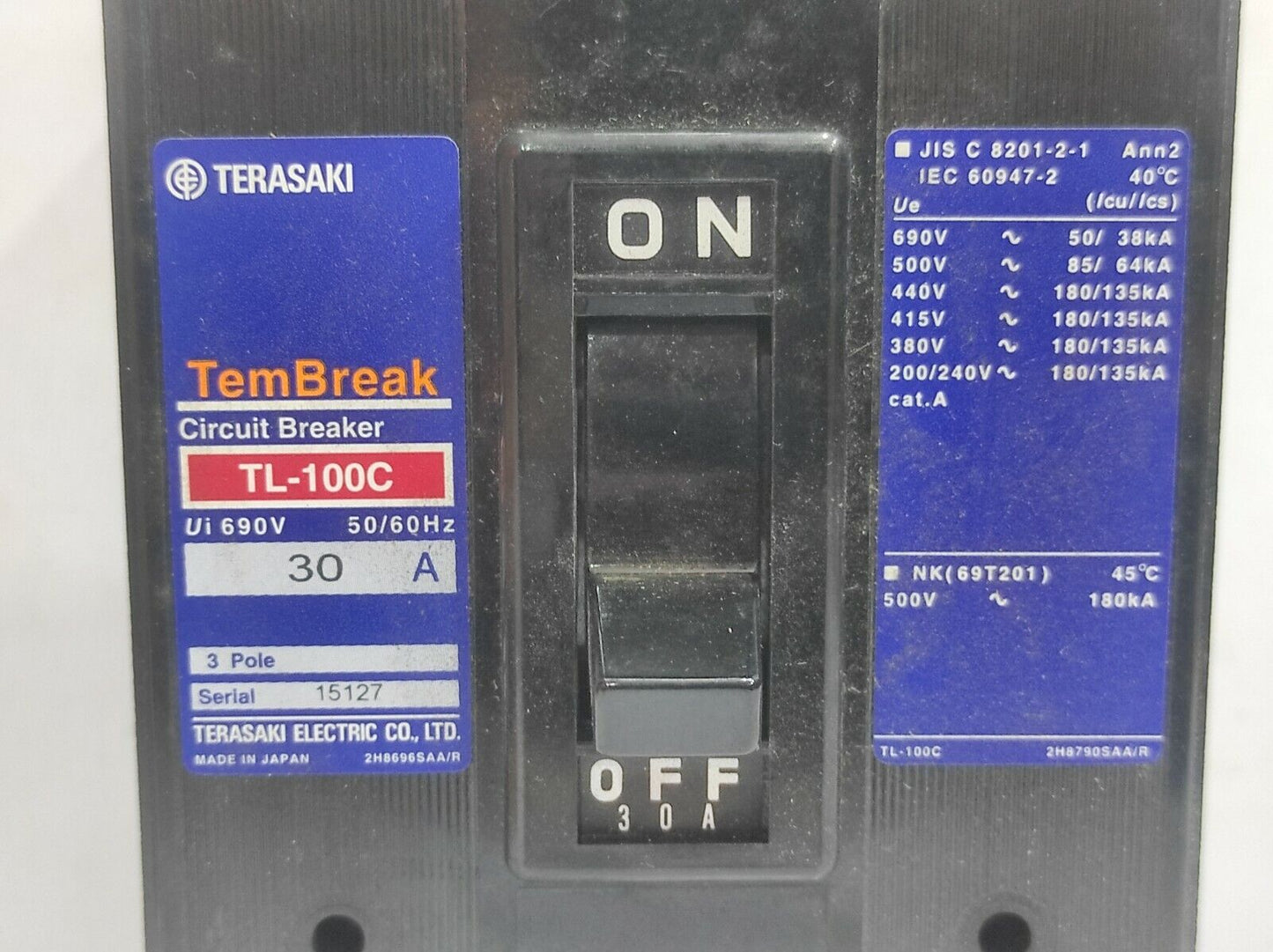 Terasaki TL-100C TemBreak Circuit Breaker 3P 30A PM 50_60Hz / TL100C30A