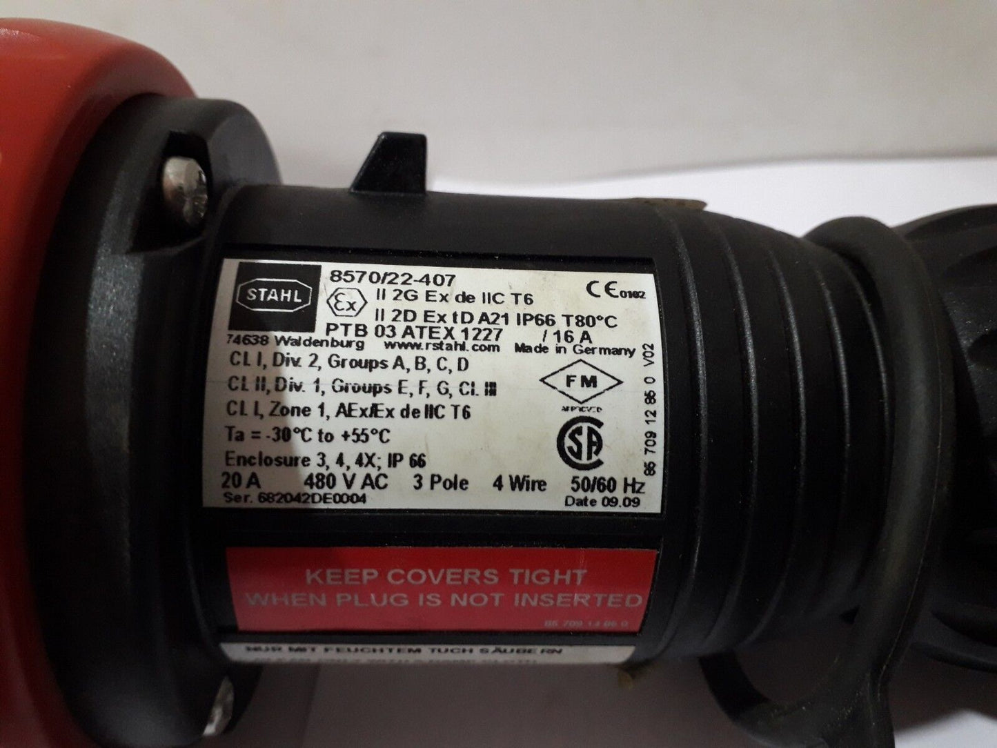 STAHL 857022-407 20A 480VAC 3POLE 4WIRE PLUG NEW 