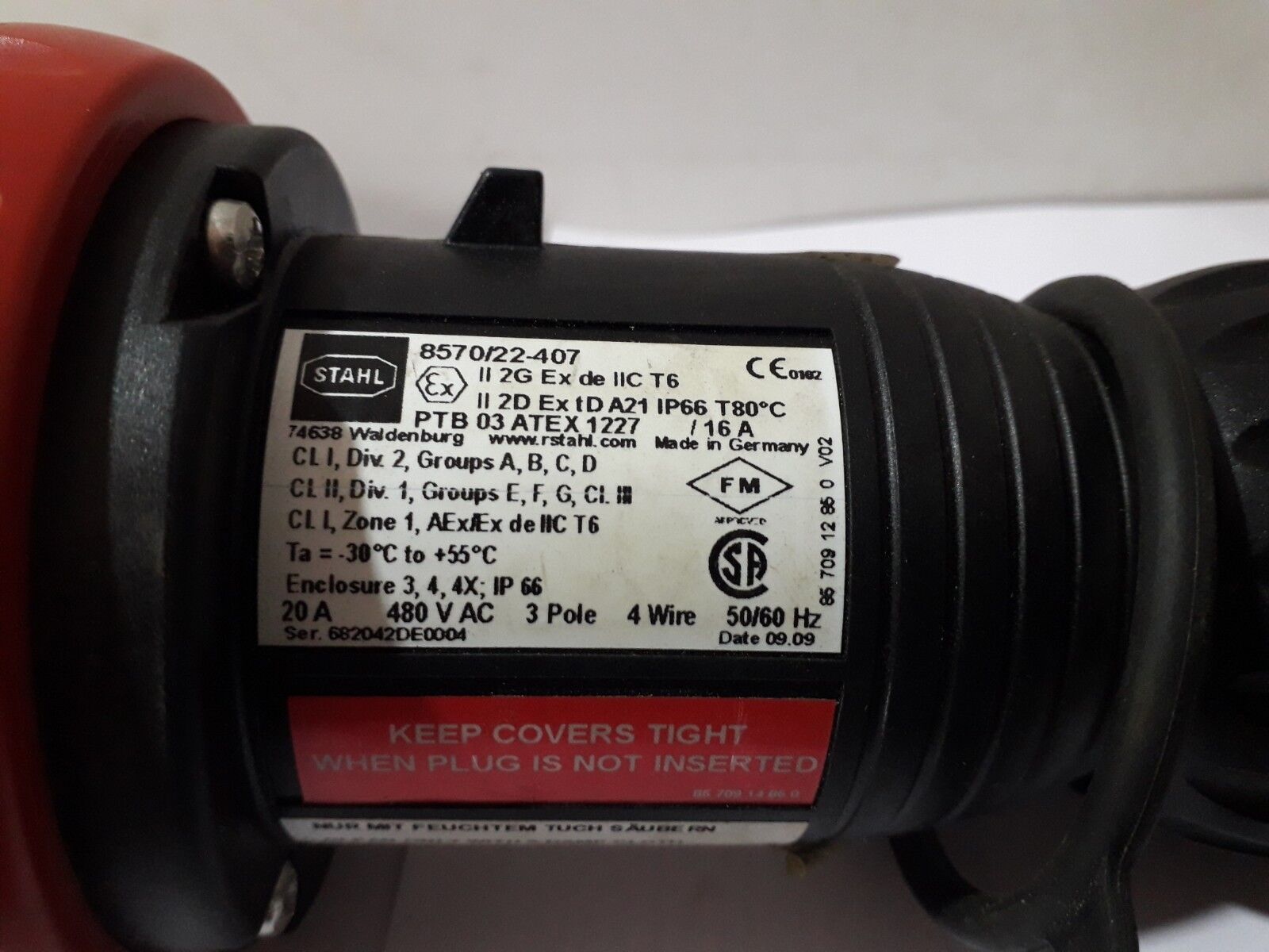 STAHL 857022-407 20A 480VAC 3POLE 4WIRE PLUG NEW 