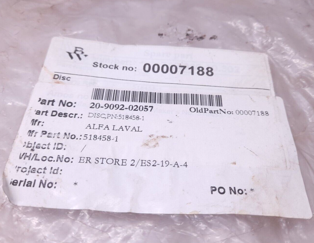 Alfa Laval 518458-1 Disc 518458-01 Protect Plate