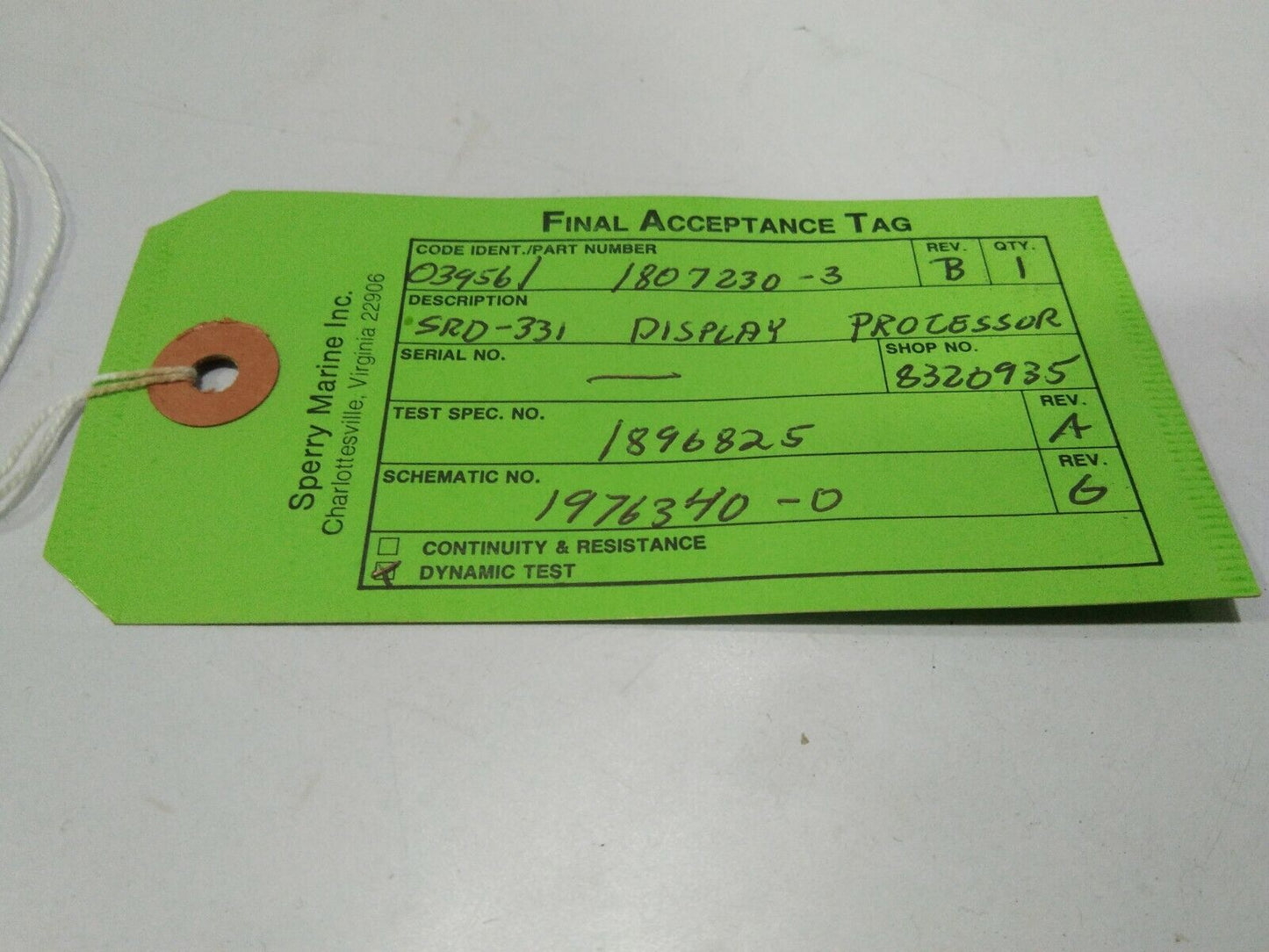 SPERRY MARINE 03956-1807230-3 REV B SRD-331 DISPLAY PROCESSOR ASSY P/N 03956-197