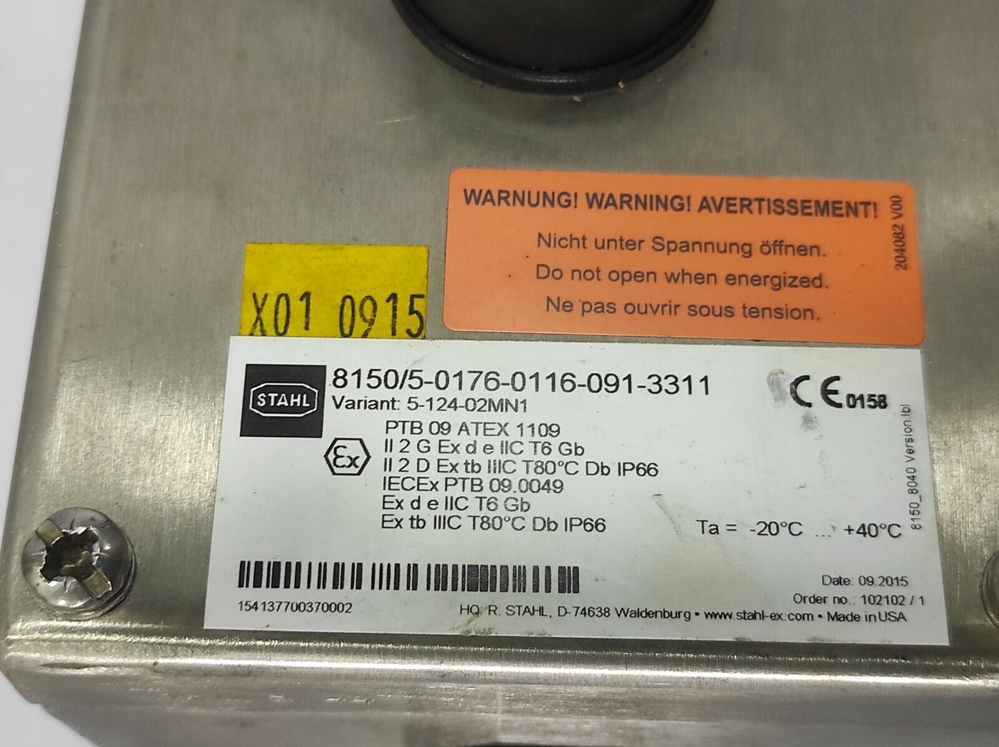 Stahl 8150/5-0176-0116-091-3311 Terminal Box 5-124-02MN1 PTB 09 ATEX 1109