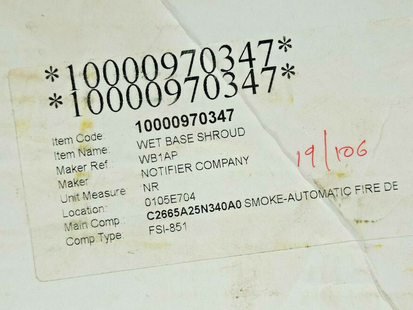 System Sensor WB-1AP Wet Base Shroud Notifier WB1AP