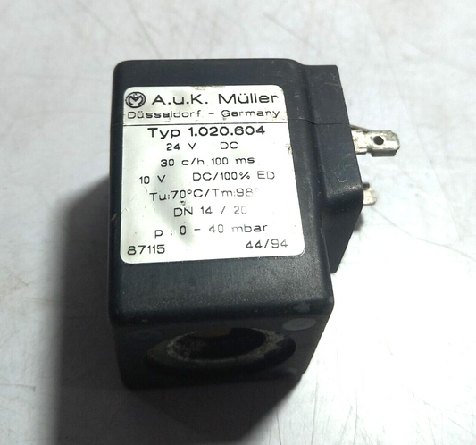 A.U.K. MULLER 1.020.604 Coil 24VDC 30 c/h 100 ms 10V DC/100% ED P 0-40 mbar