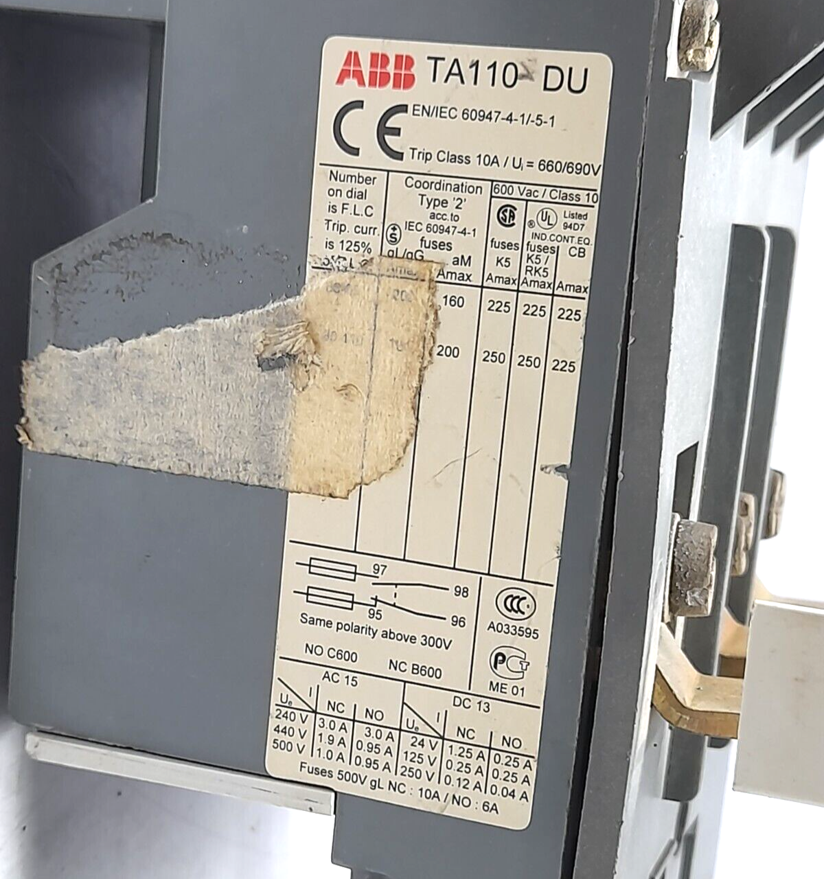 ABB TA110 DU Thermal Overload Relay Trip Class 10A Ui=660/690V