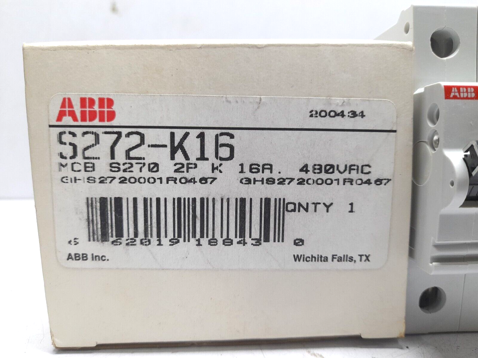 ABB S272-K16 MCB S270 2P K 16A 480VAC Tristar S272K16 Circuit Breaker 16A 2P
