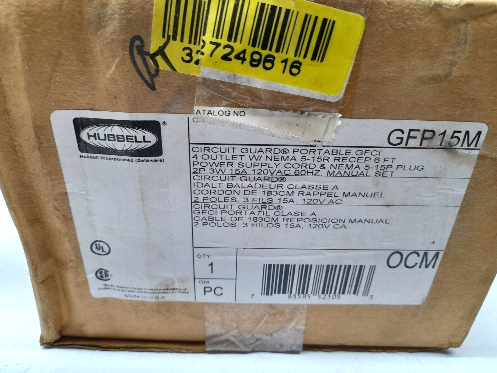 Hubbell GFP15M Ground Fault Circuit Interrupter Class A 120V 1800W 15A 60Hz Circ